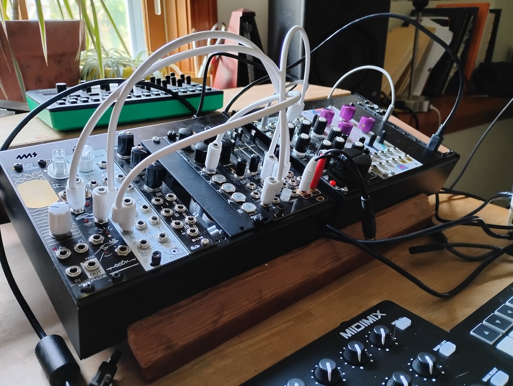 photo of modular synthesizer.